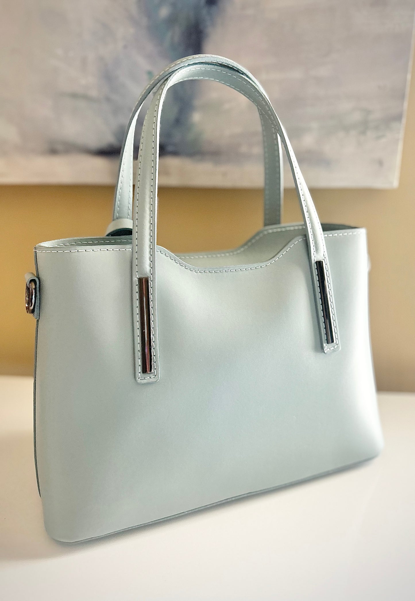 Gemma Ornata Genuine Italian Leather Handbag Made in Florence Italy, Florentine Leather Purse Handmade in Italy, Purse from Florence Leather Market - Powder Blue