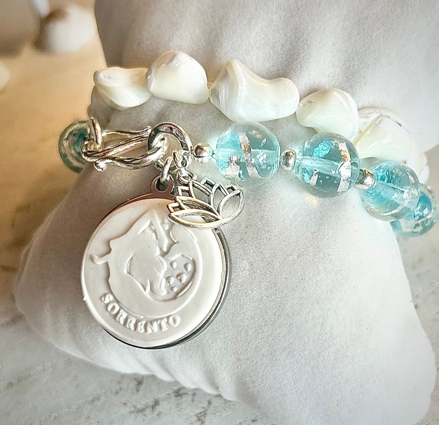 Gemma Ornata Sorrento Mermaid Charm Bracelet Stack - Lampwork Glass White