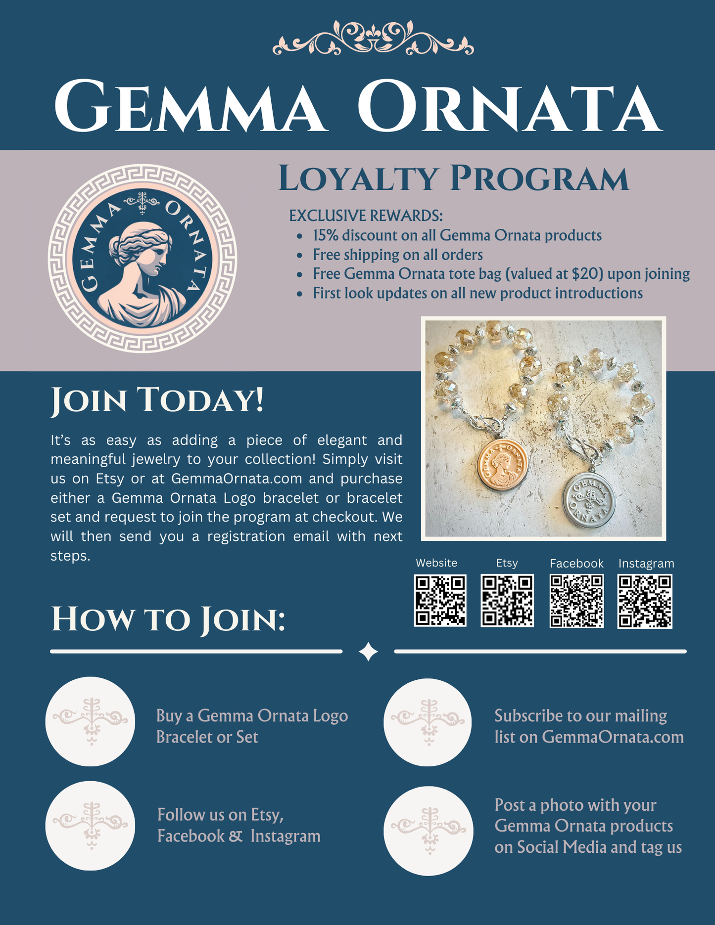 Gemma Ornata Vettii Logo Bracelet - Champagne & Silver