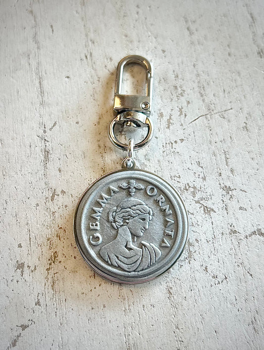 Gemma Ornata Pendant Keychain, Purse Charm, Bag Charm, Key Charm, Italy-Inspired Jewelry, Latin Word Jewelry, Italian Jewelry, Bag Pendant