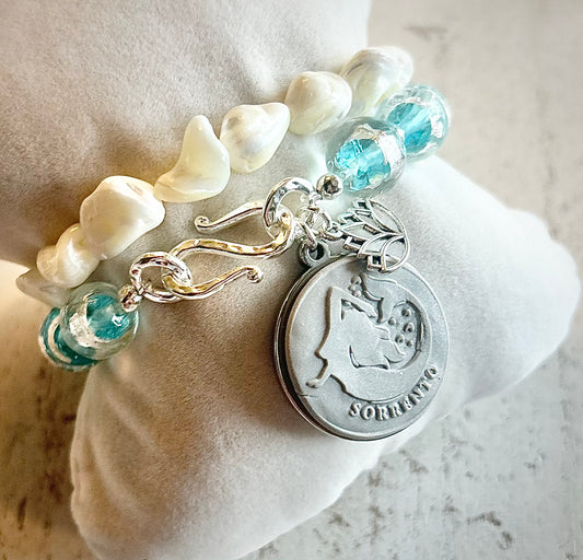 Gemma Ornata Sorrento Mermaid Charm Bracelet Stack - Lampwork Glass Silver