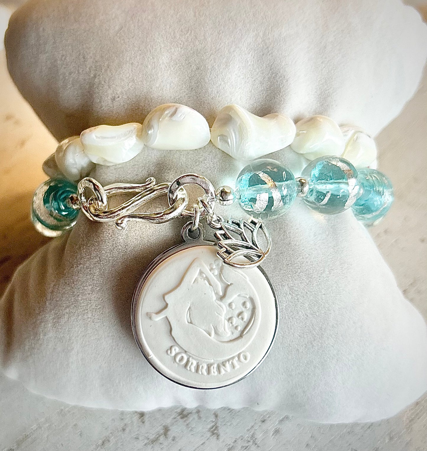 Gemma Ornata Sorrento Mermaid Charm Bracelet Stack - Lampwork Glass White