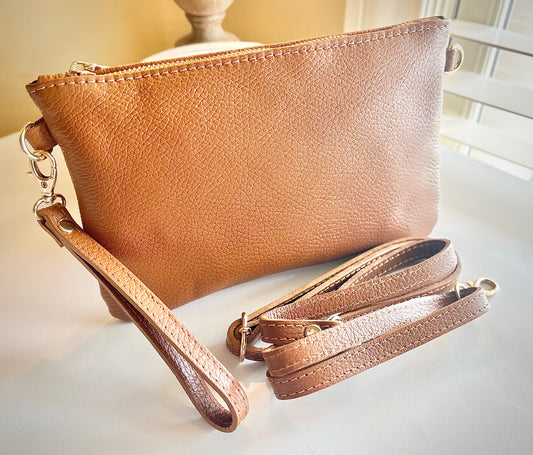 Genuine Italian Leather Clutch Bag Wristlet Made in Florence Italy, Florentine Leather Market Purse Handmade in Italy, Tuscan Leather Bag