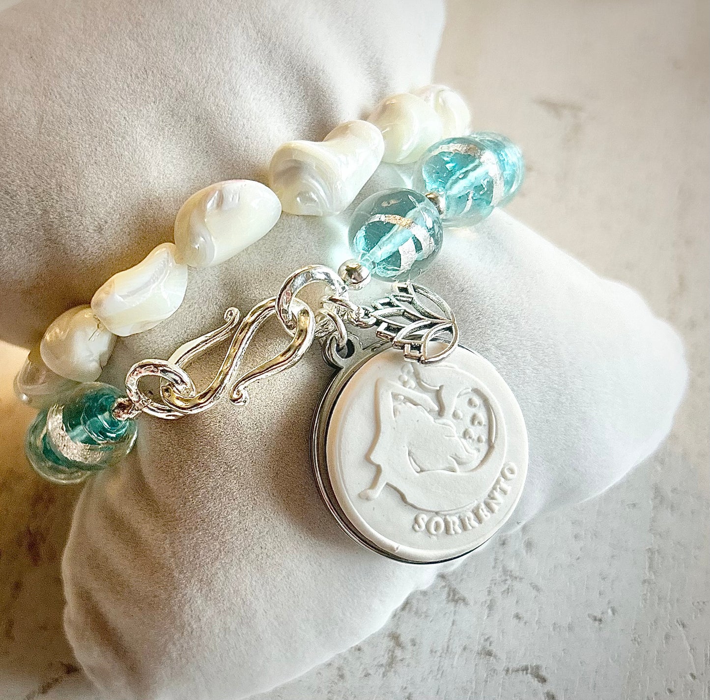 Gemma Ornata Sorrento Mermaid Charm Bracelet Stack - Lampwork Glass White