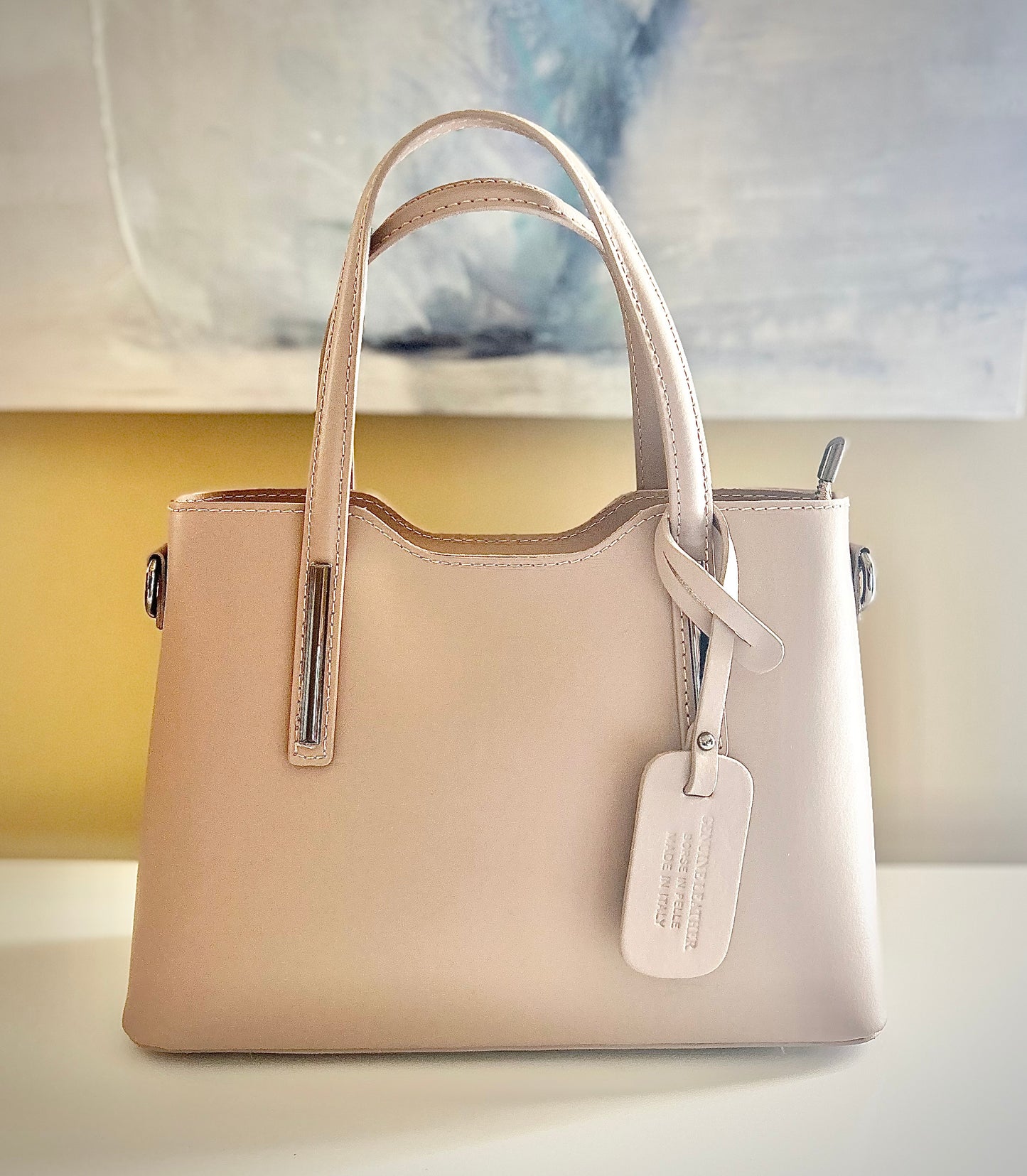 Gemma Ornata Genuine Italian Leather Handbag Made in Florence Italy, Florentine Leather Purse Handmade in Italy, Purse from Florence Leather Market - Taupe