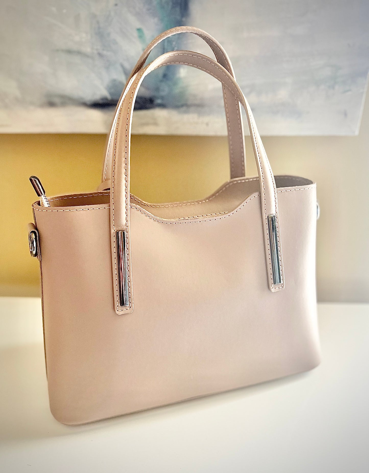 Gemma Ornata Genuine Italian Leather Handbag Made in Florence Italy, Florentine Leather Purse Handmade in Italy, Purse from Florence Leather Market - Taupe