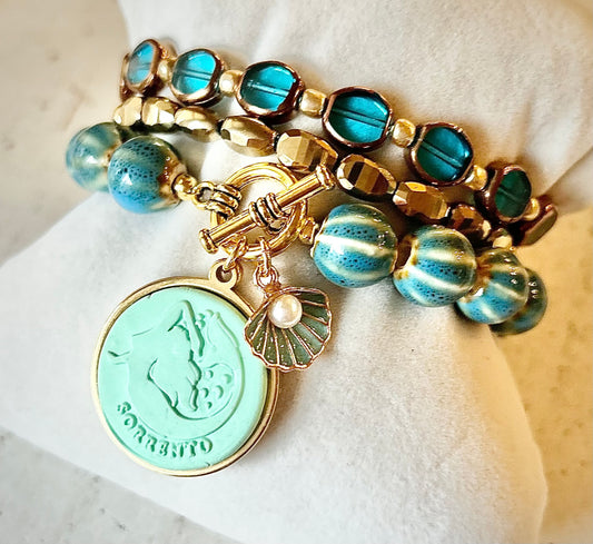 Gemma Ornata Sorrento Mermaid Charm Bracelet Stack - Turquoise