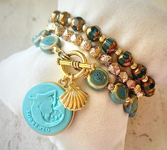 Gemma Ornata Sorrento Mermaid Charm Bracelet Stack - Dark Turquoise