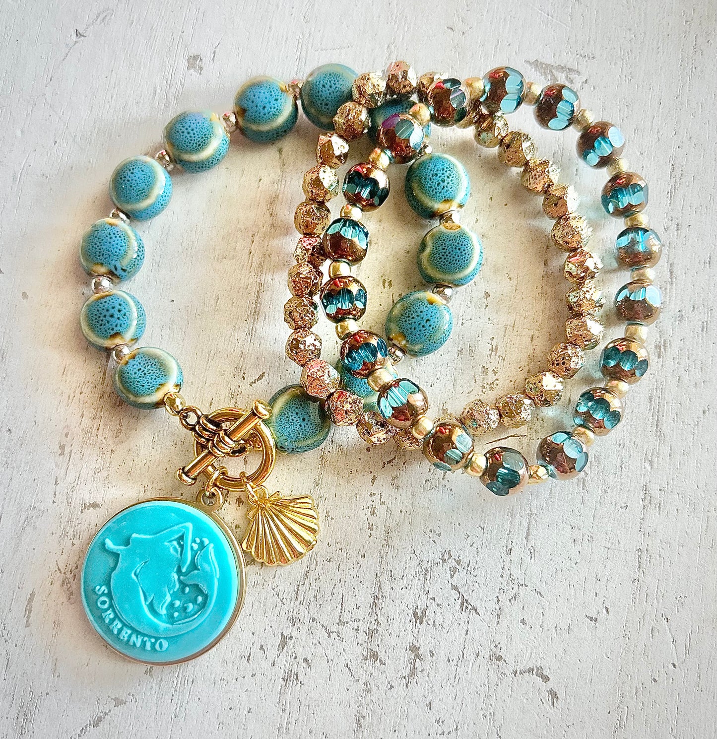 Gemma Ornata Sorrento Mermaid Charm Bracelet Stack - Dark Turquoise