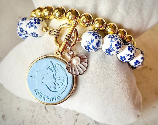 Gemma Ornata Sorrento Mermaid Charm Bracelet Stack - Floral Gold